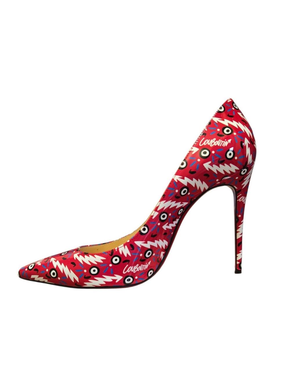 Christian Louboutin Red Patent Leather Ginzana Logo 100 Heel Pumps